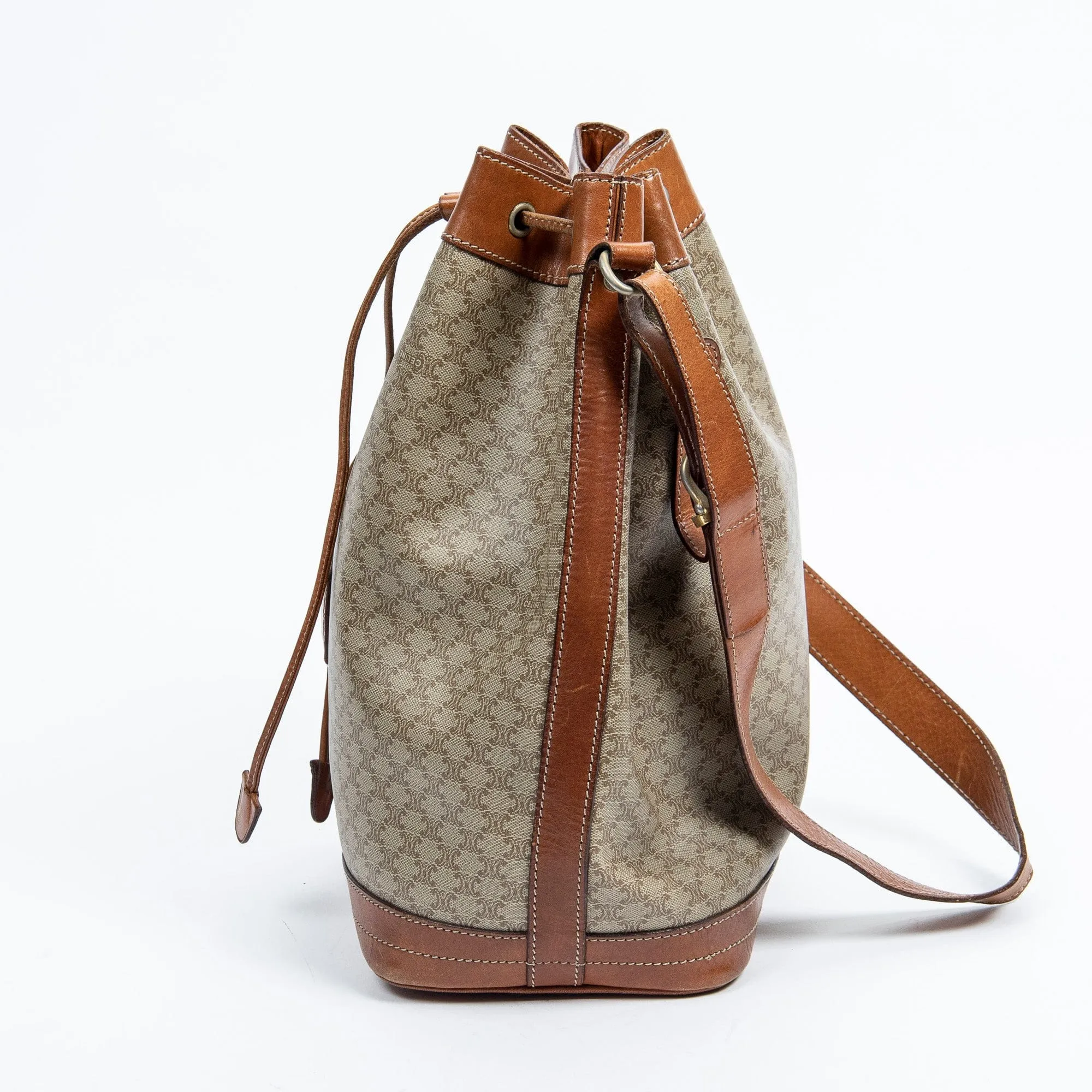 Celine Drawstring Bucket ToteBeige/Brown Macadam Shoulder Bag - AWL2341