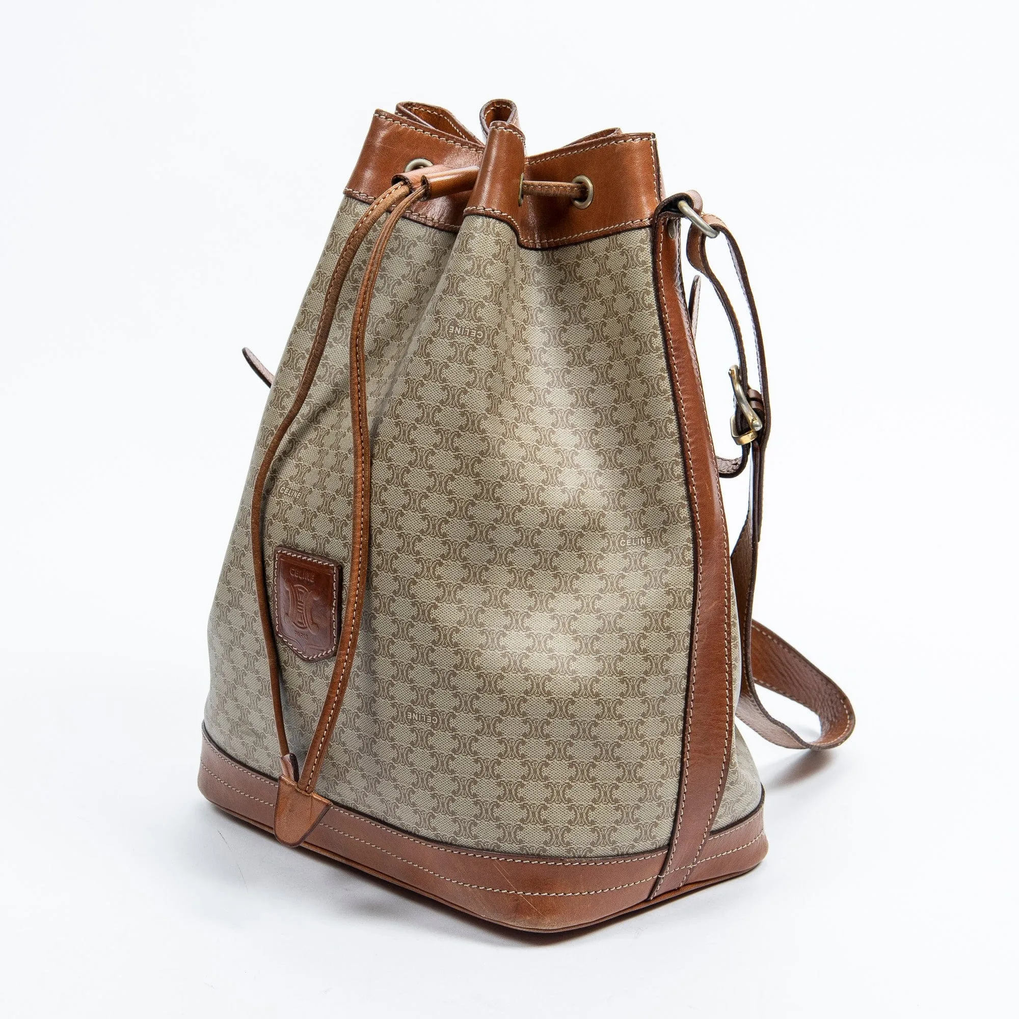 Celine Drawstring Bucket ToteBeige/Brown Macadam Shoulder Bag - AWL2341