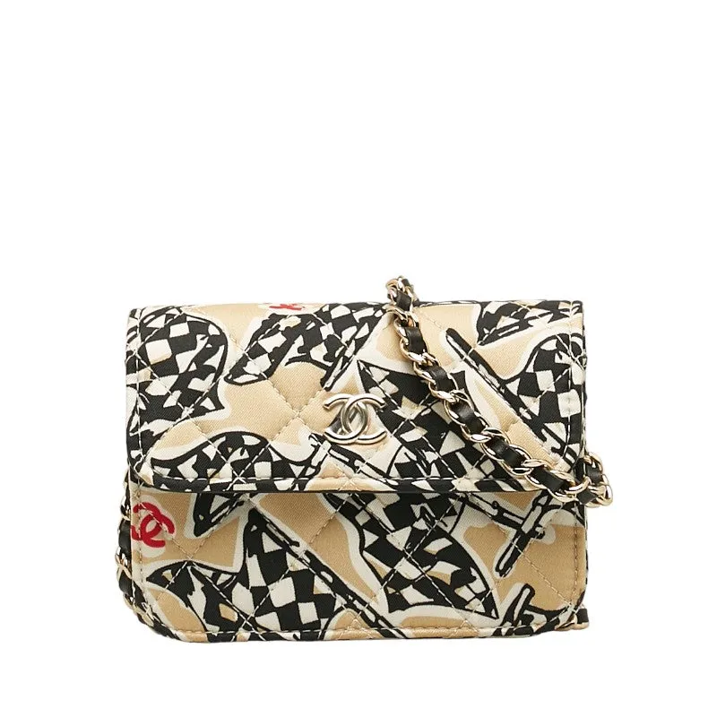 Chanel Checker Flag Year-End  Mini Chain houlder Bag Beige Multicolor Canvas  CHANEL