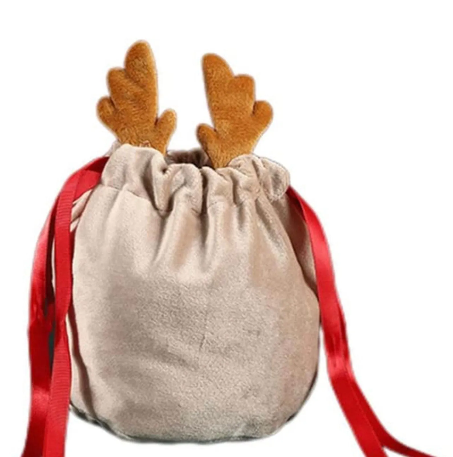 Christmas gift bag - velvet reindeer pouch bag - drawstring - personalised - Christmas bag with name - Christmas Eve