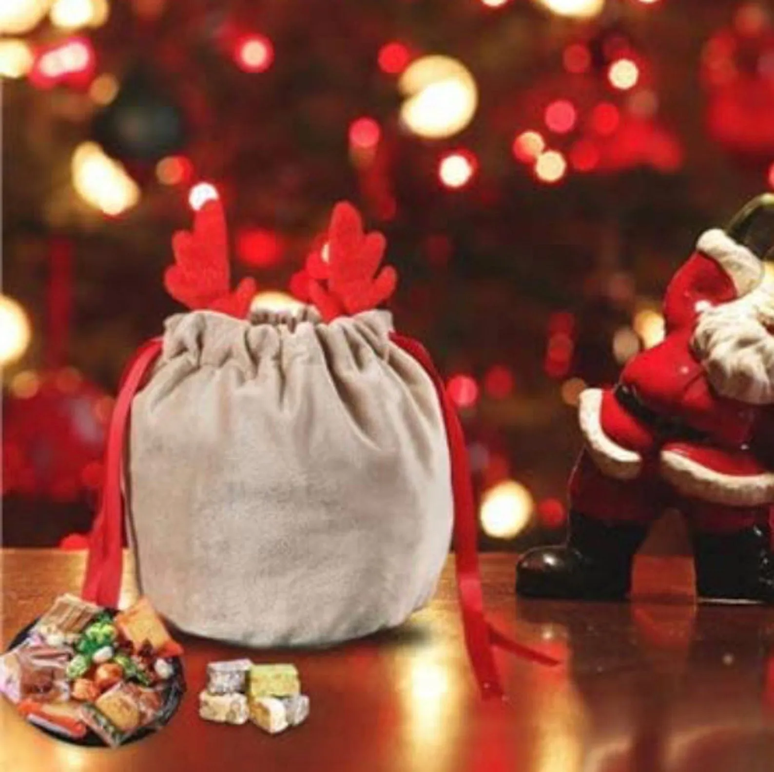 Christmas gift bag - velvet reindeer pouch bag - drawstring - personalised - Christmas bag with name - Christmas Eve