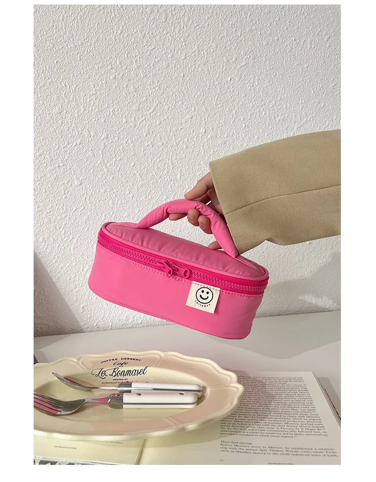 Classic Minimalist Smiley Face cotton Clamshell Large Makeup Bag, Large Capacity Makeup Bag