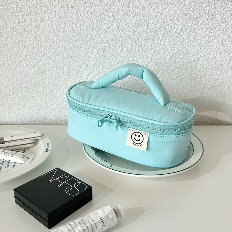 Classic Minimalist Smiley Face cotton Clamshell Large Makeup Bag, Large Capacity Makeup Bag