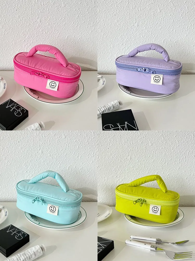 Classic Minimalist Smiley Face cotton Clamshell Large Makeup Bag, Large Capacity Makeup Bag