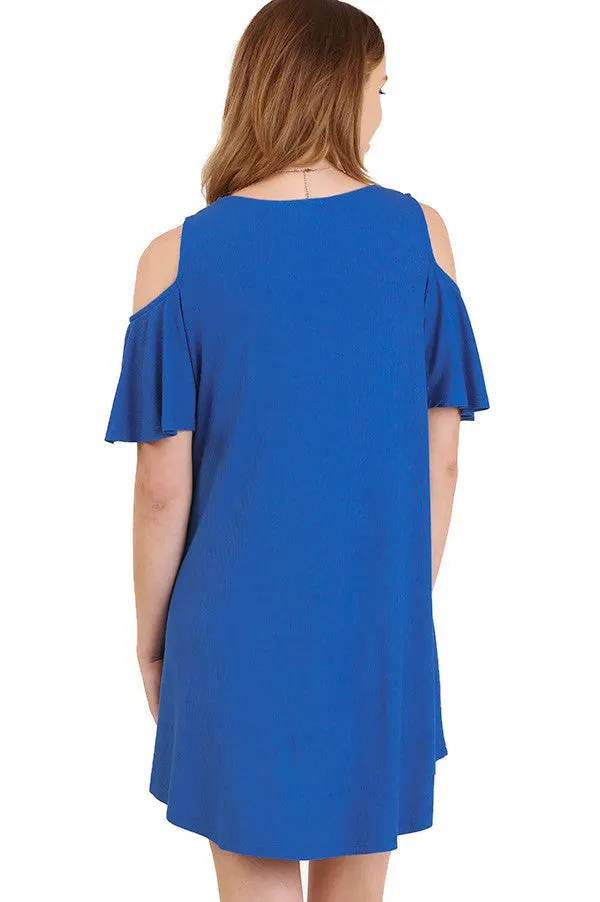 Cold Shoulder Butterfly Sleeve Dress, Cobalt Blue
