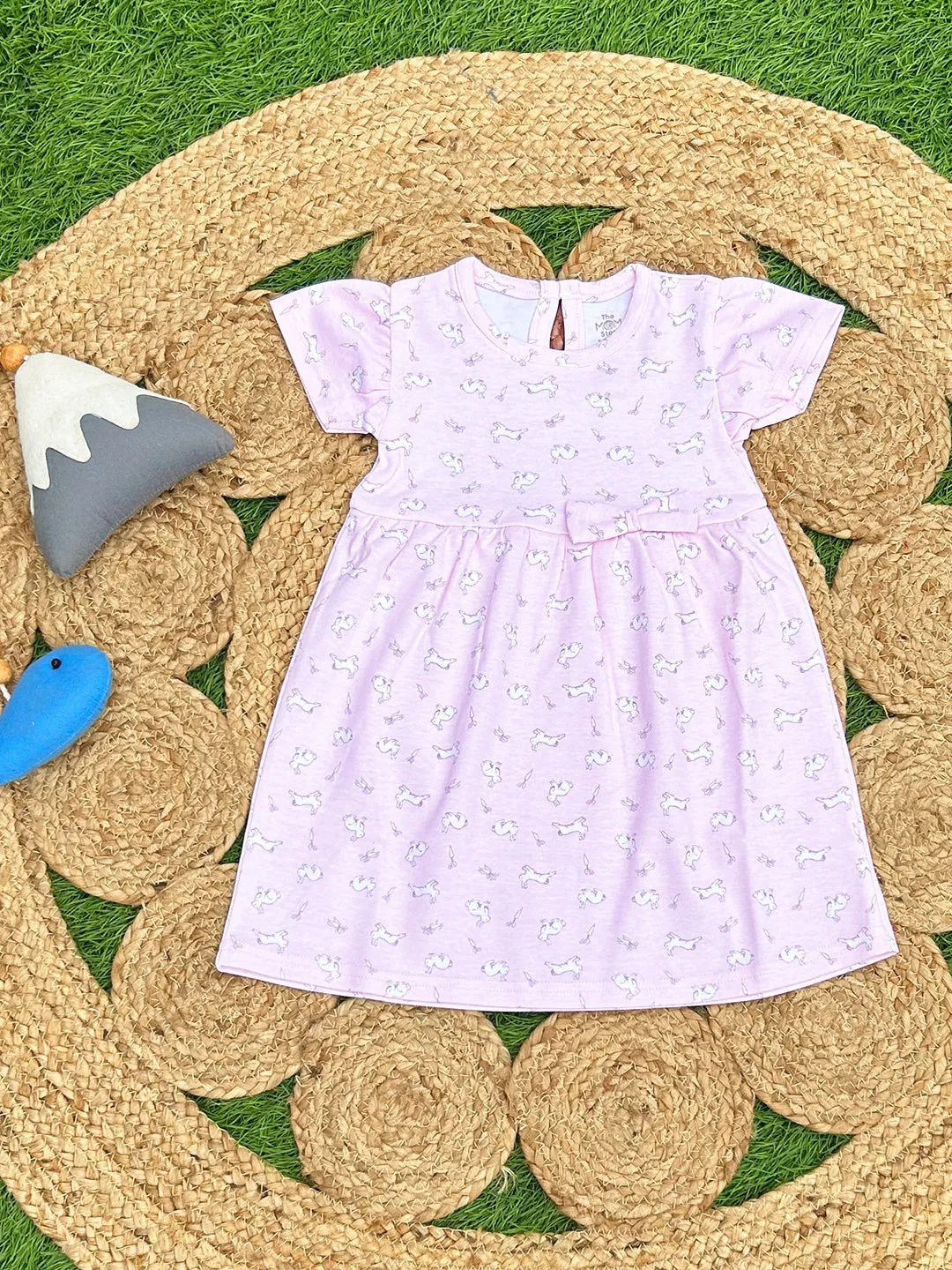 Combo of 2: Pink Rabbit & Polka Dotted Girls Casual Dresses