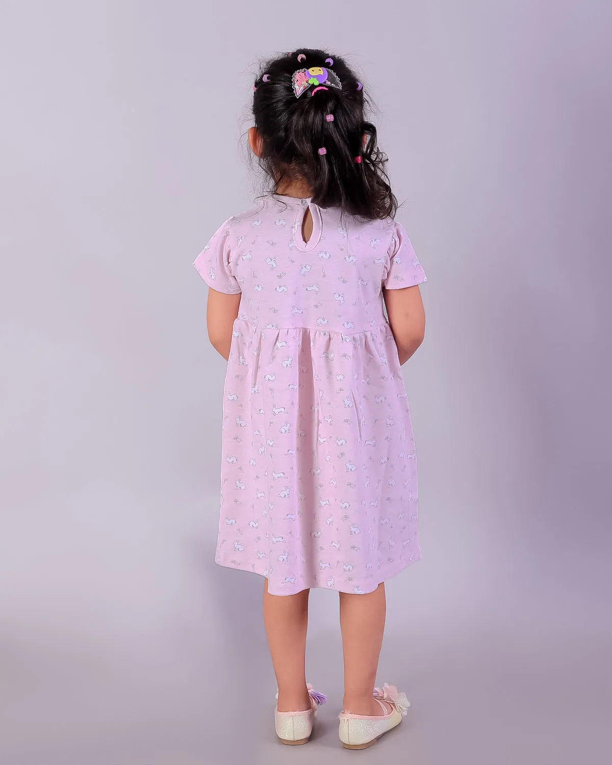Combo of 2: Pink Rabbit & Polka Dotted Girls Casual Dresses