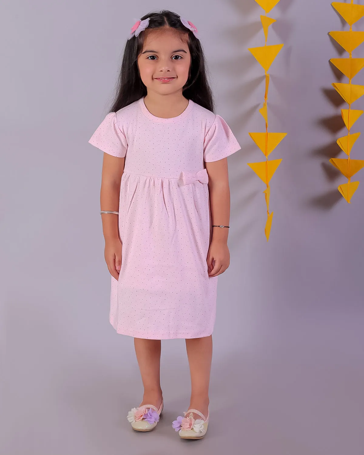 Combo of 2: Pink Rabbit & Polka Dotted Girls Casual Dresses
