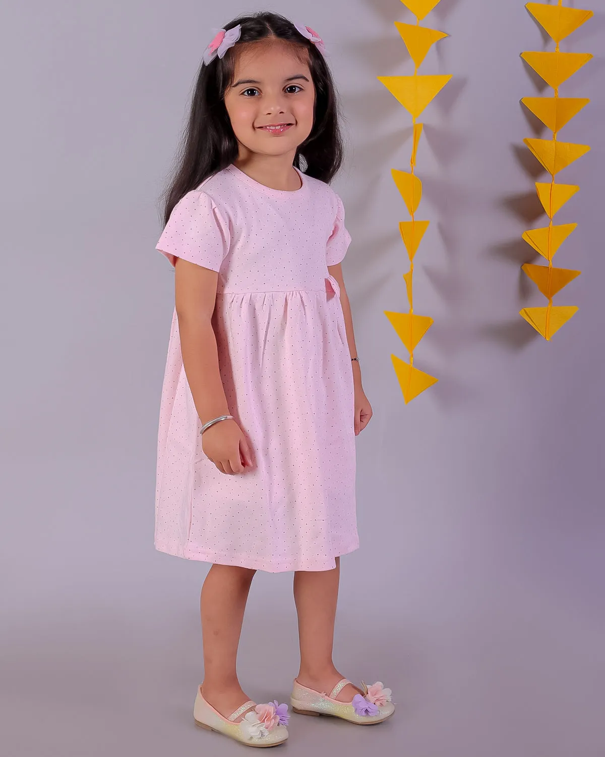 Combo of 2: Pink Rabbit & Polka Dotted Girls Casual Dresses