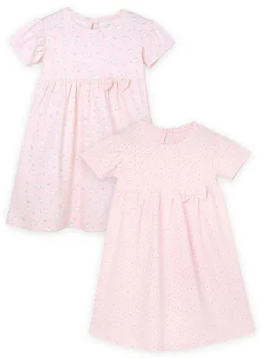 Combo of 2: Pink Rabbit & Polka Dotted Girls Casual Dresses