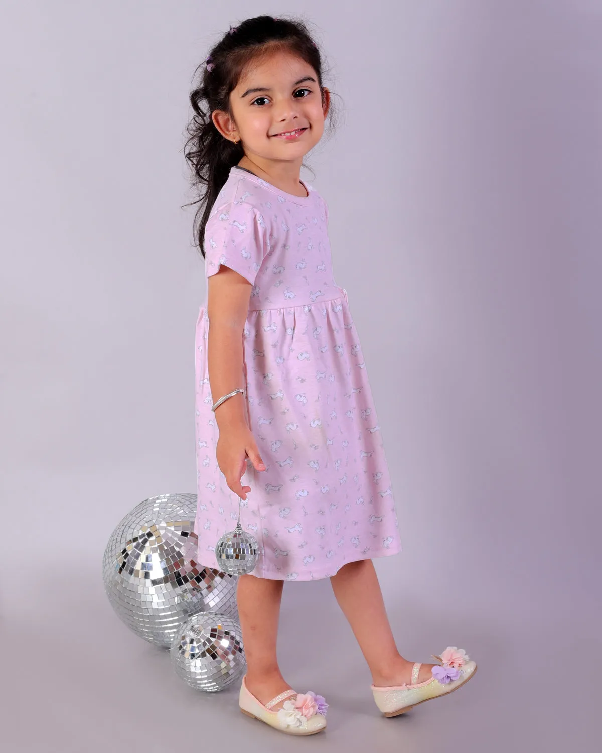 Combo of 2: Pink Rabbit & Polka Dotted Girls Casual Dresses