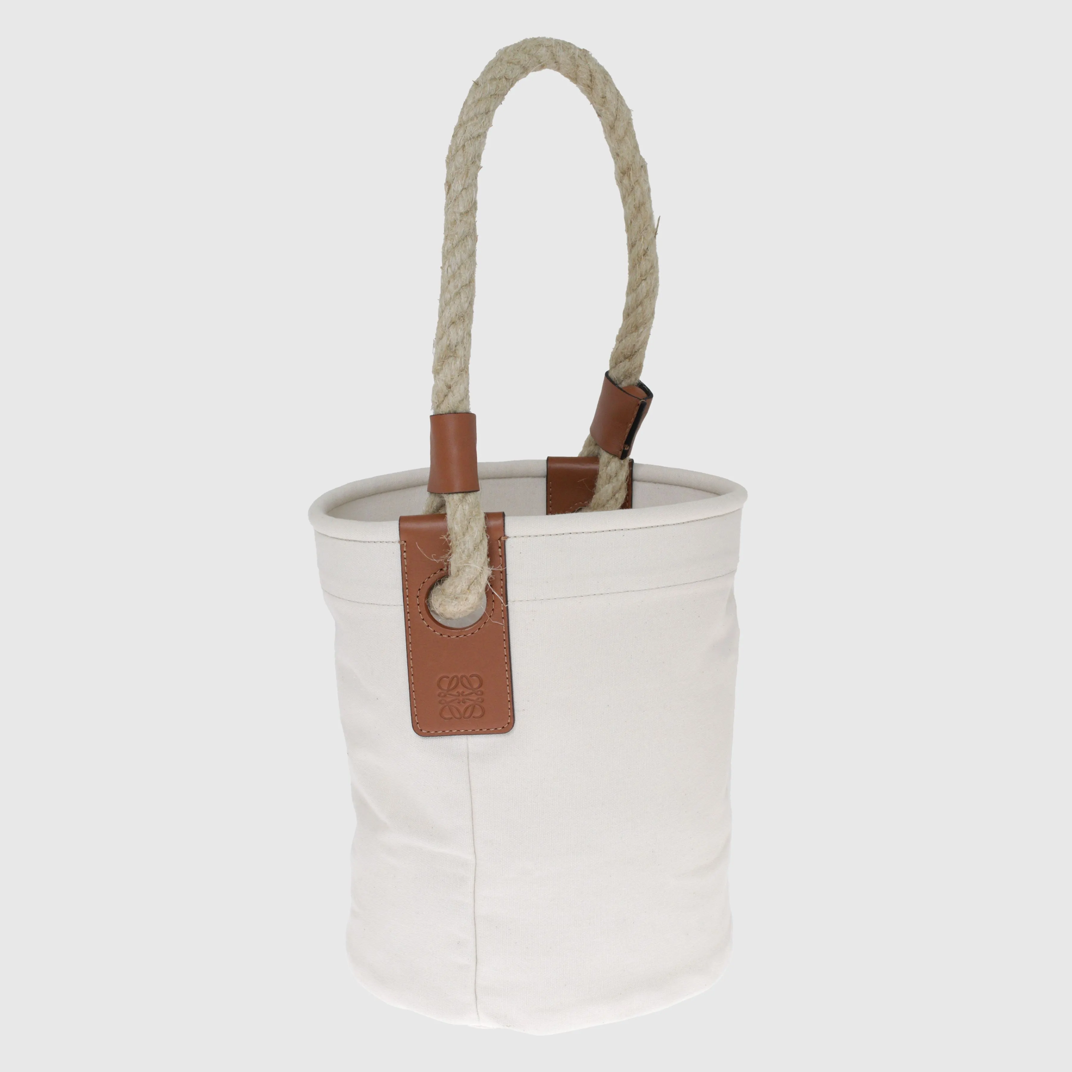 Cream Leather-Trimmed Rope Bucket Bag