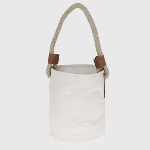Cream Leather-Trimmed Rope Bucket Bag