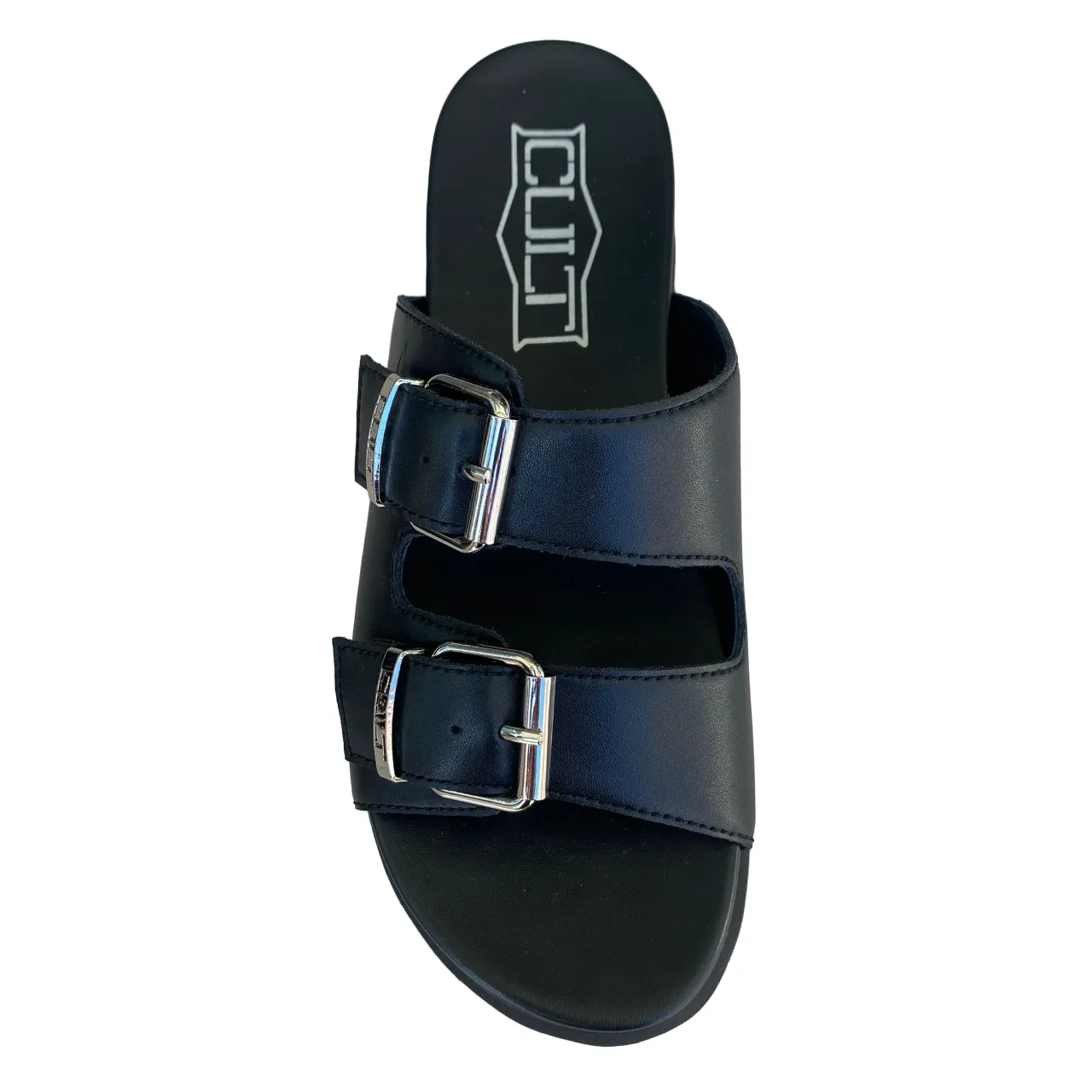 Cult sandalo a ciabatta da donna con fibbie e borchie 3146 nero