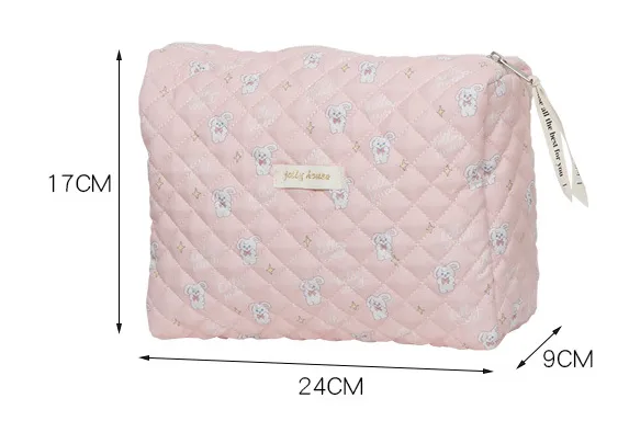 Cute Pink Rabbit White Cherry Quilted cotton Makeup Toiletry Organizer, Large Capacity Makeup Bag