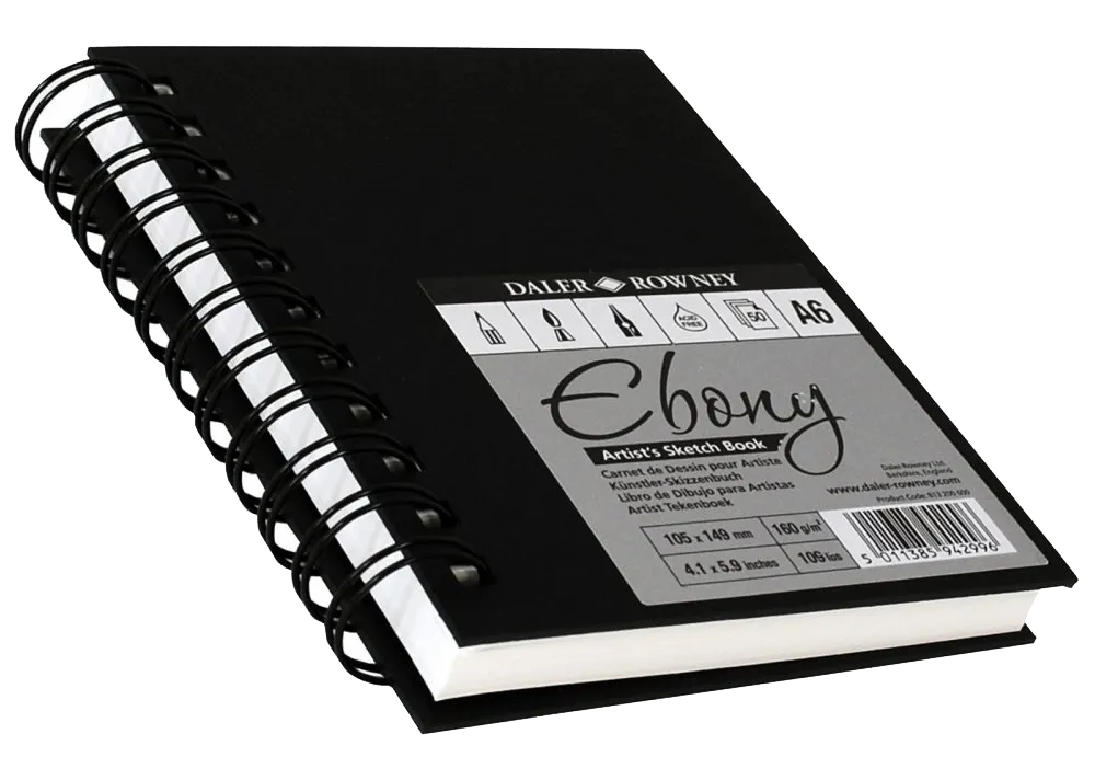 Daler Rowney Ebony Spiral Portrait Book White 50sht 160gsm acid free A6