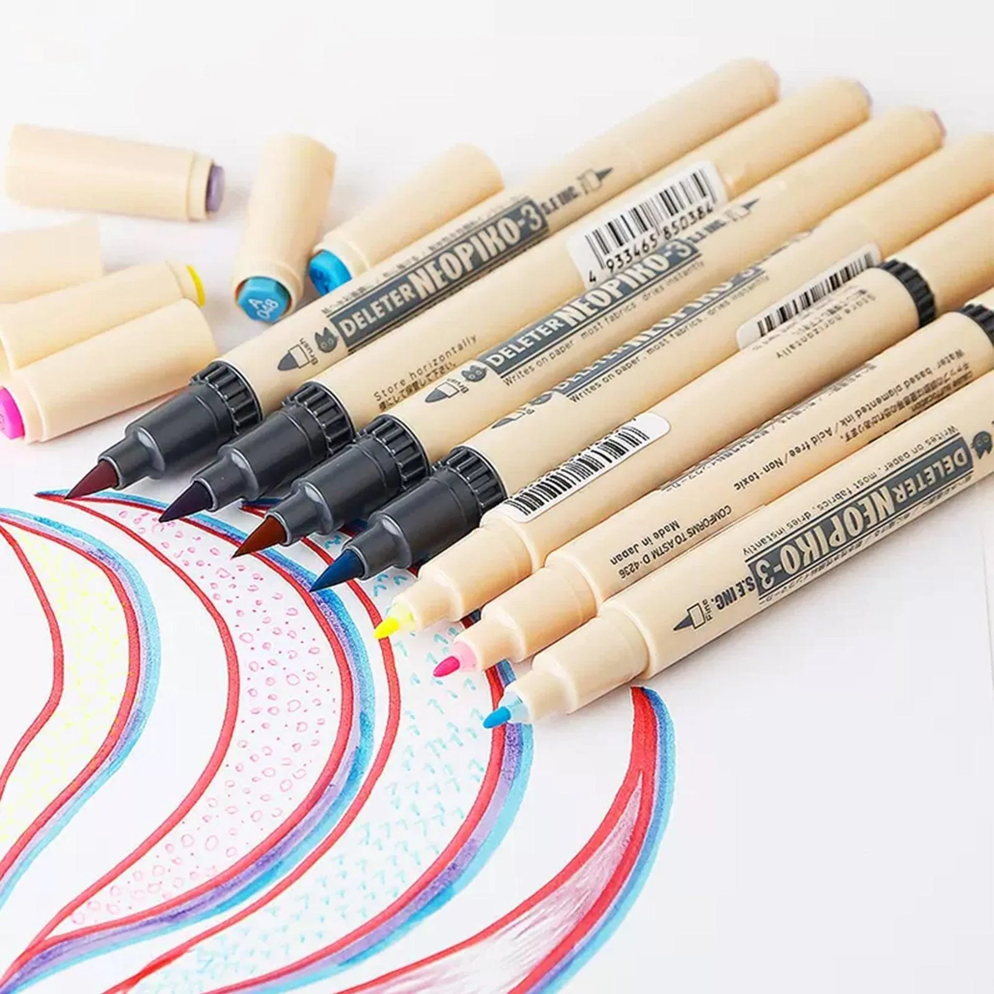 Deleter NEOPIKO-3 Fabric Marker Fabric Painting Pen Double Head Painting Pen Water-Based Pen