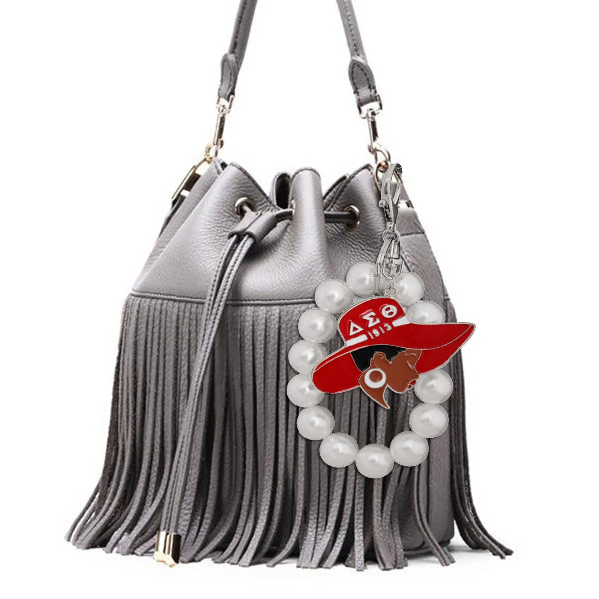 Delta Sigma Theta Inspired Keychain Purse charm Sorority Red & White Epoxy |7.25 x 2.75 inches