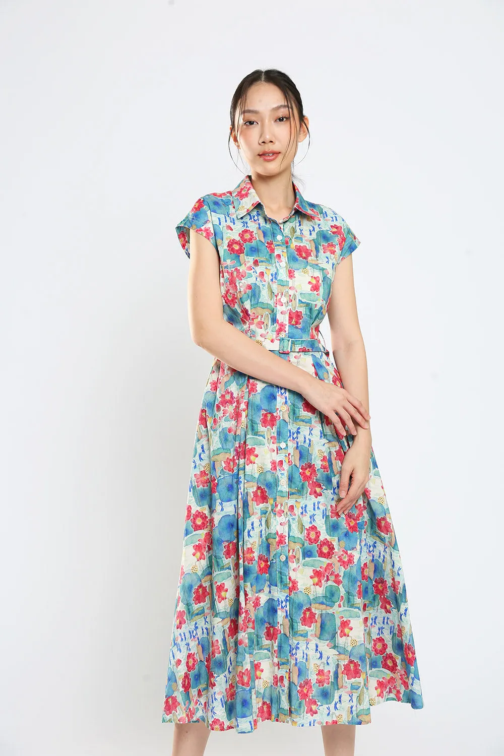 Dezza Midi Dress in Blue Floral Print