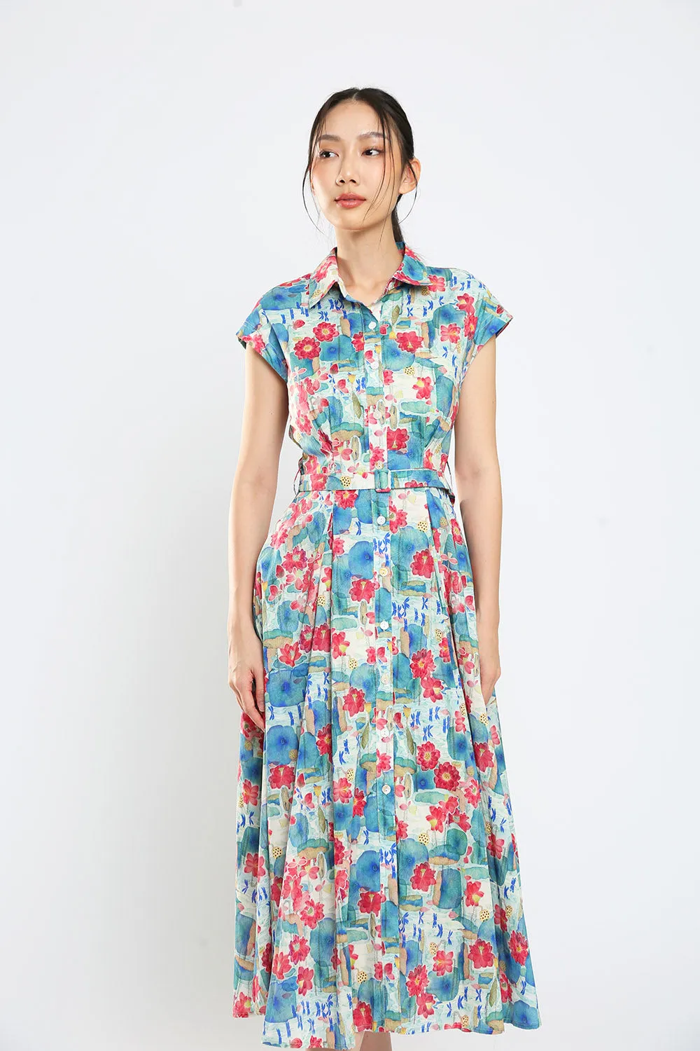 Dezza Midi Dress in Blue Floral Print