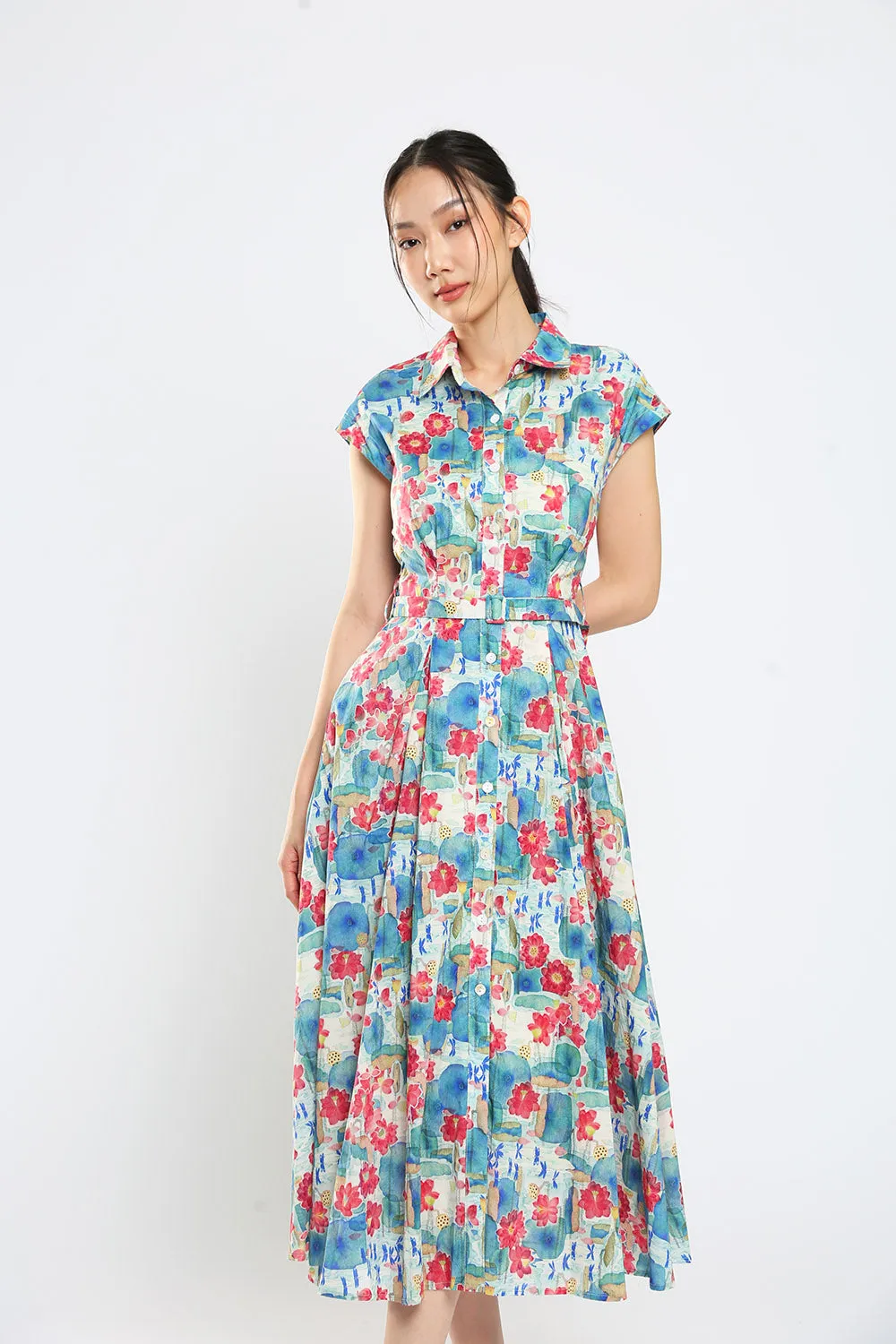 Dezza Midi Dress in Blue Floral Print