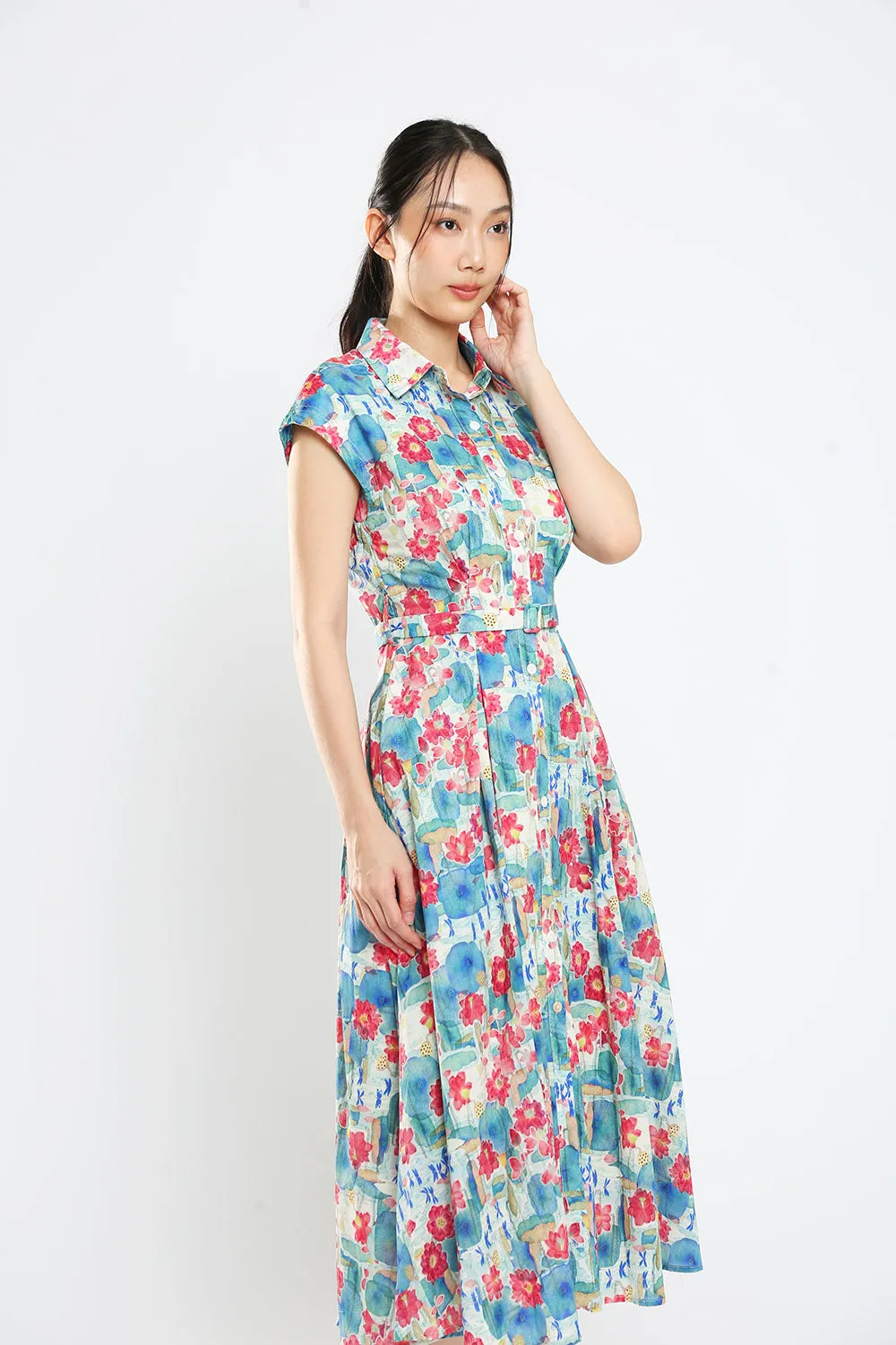 Dezza Midi Dress in Blue Floral Print
