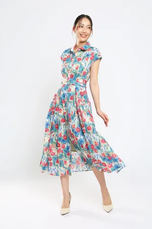 Dezza Midi Dress in Blue Floral Print