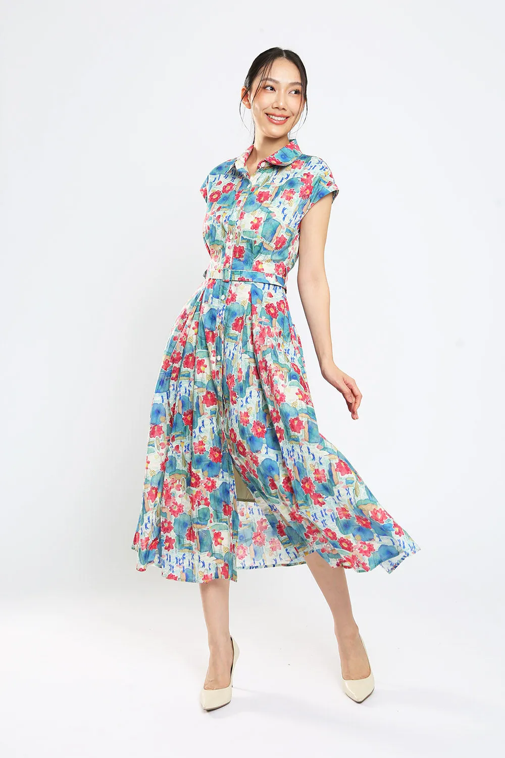 Dezza Midi Dress in Blue Floral Print