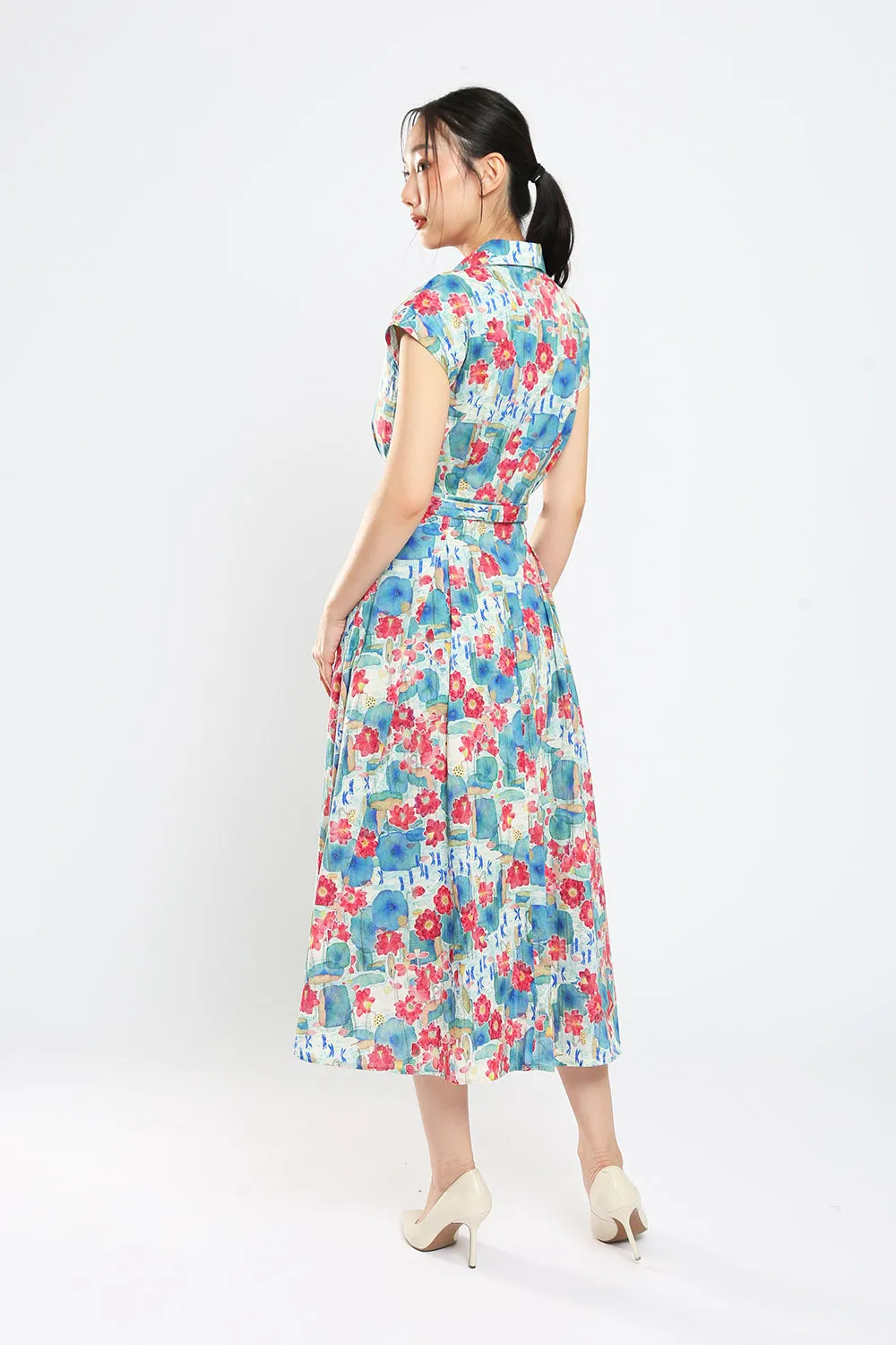 Dezza Midi Dress in Blue Floral Print