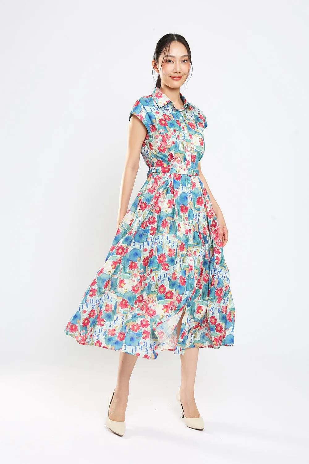 Dezza Midi Dress in Blue Floral Print