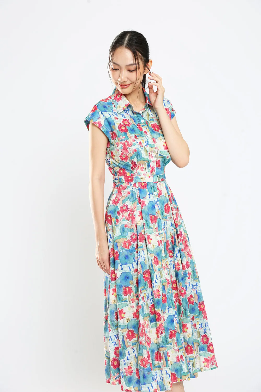 Dezza Midi Dress in Blue Floral Print