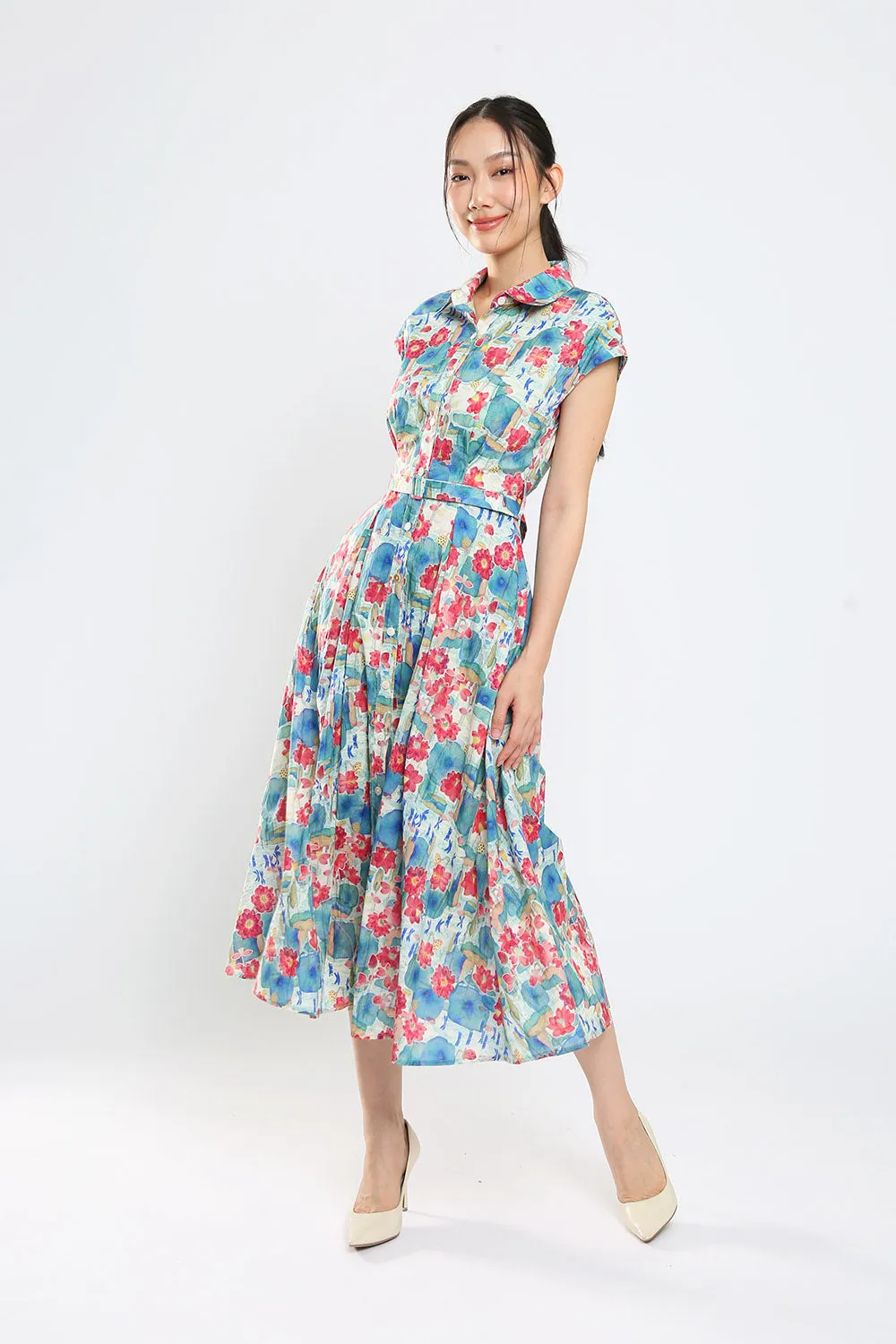 Dezza Midi Dress in Blue Floral Print