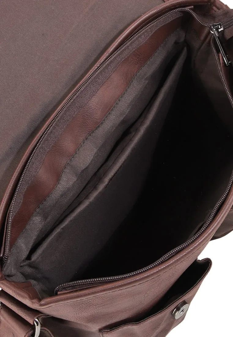 Distressed Leather Hitch Messenger Bag - Dark Brown