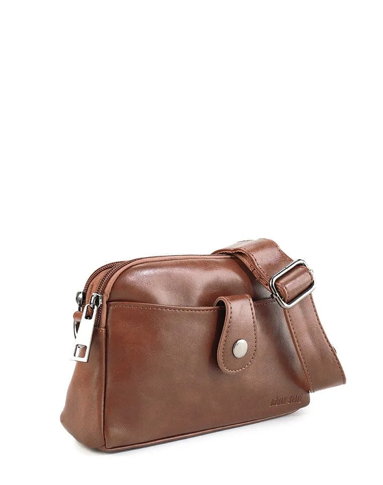 Distressed Leather Legacy Crossbody Pouch Bag - Camel