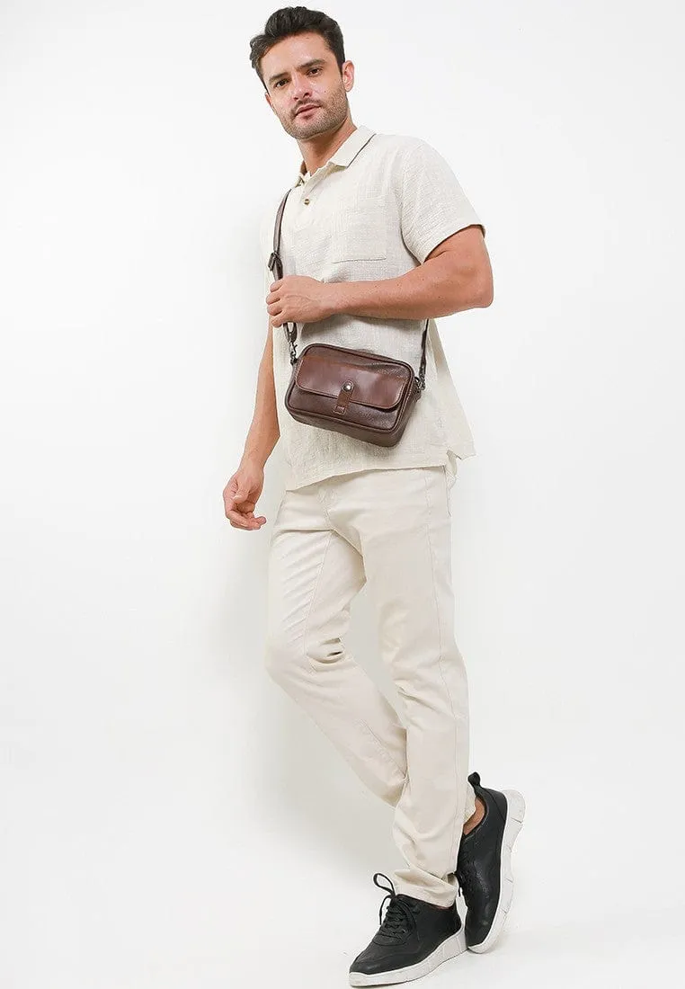 Distressed Leather Nomad Crossbody Bag - Dark Brown