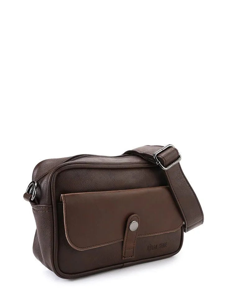 Distressed Leather Nomad Crossbody Bag - Dark Brown