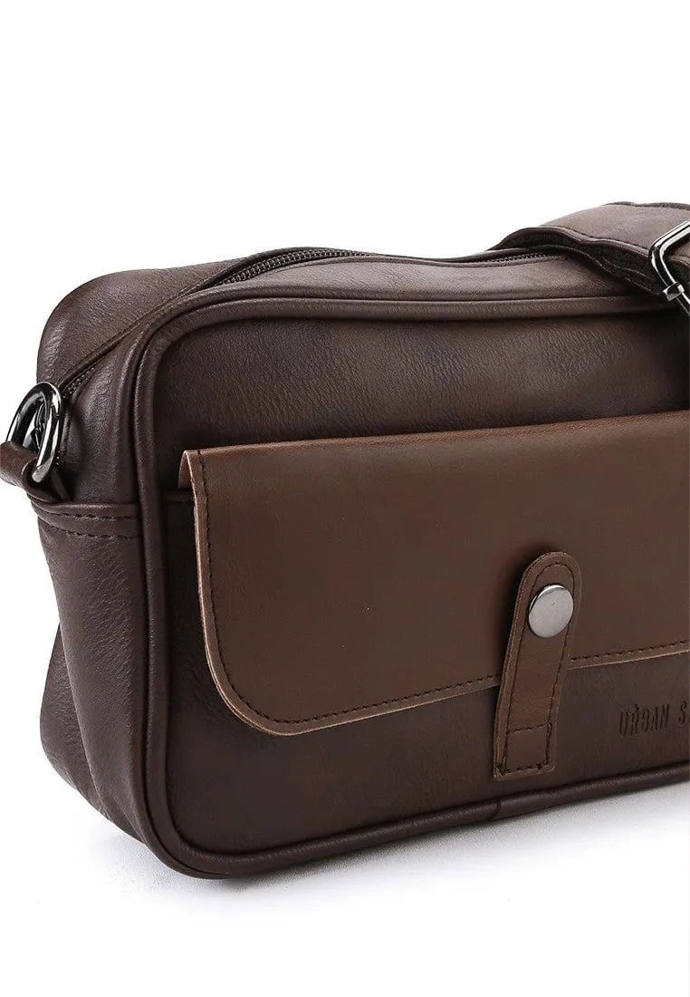 Distressed Leather Nomad Crossbody Bag - Dark Brown