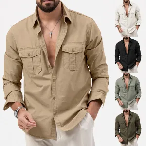 DOUBLE POCKET CASUAL LONG SLEEVED MEN'S SHIRT