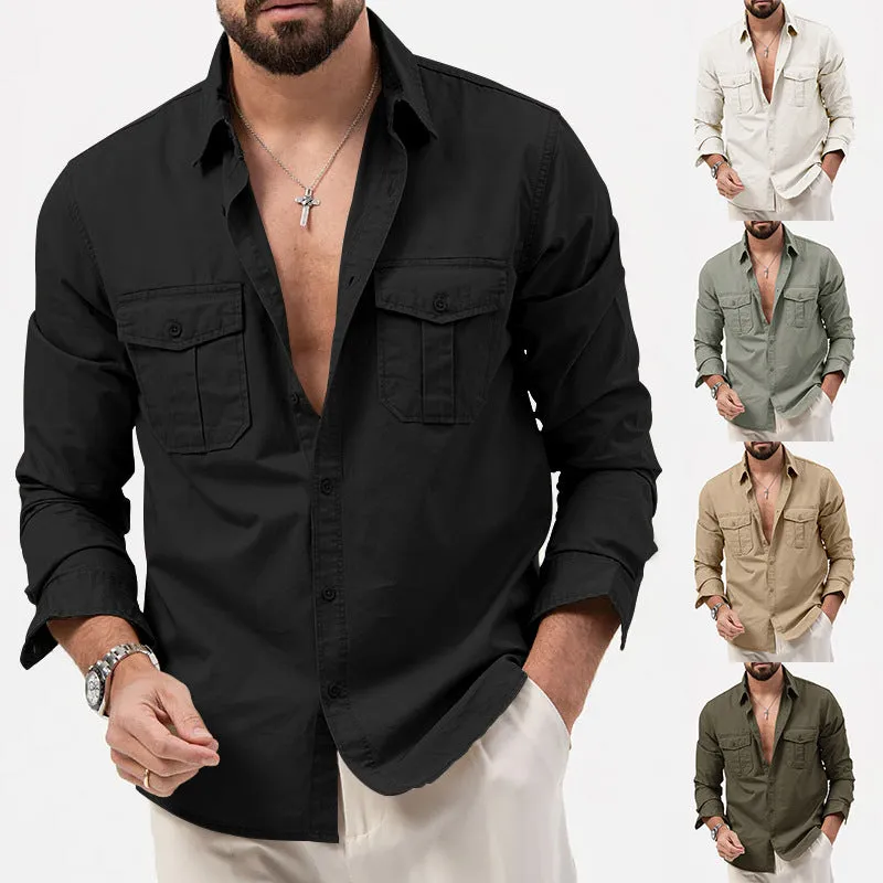 DOUBLE POCKET CASUAL LONG SLEEVED MEN'S SHIRT