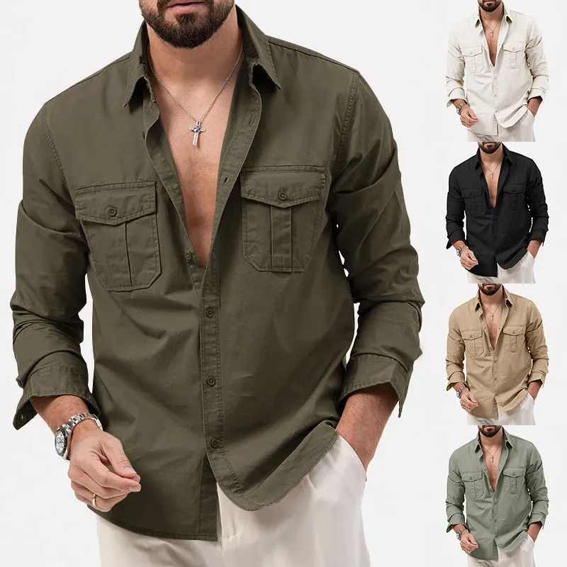DOUBLE POCKET CASUAL LONG SLEEVED MEN'S SHIRT