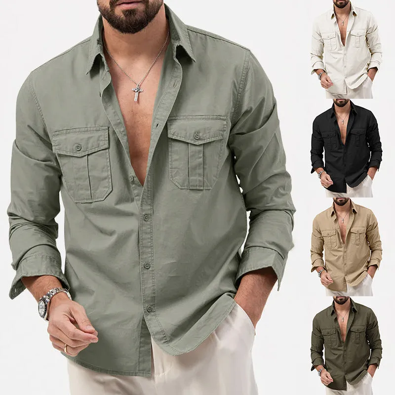 DOUBLE POCKET CASUAL LONG SLEEVED MEN'S SHIRT