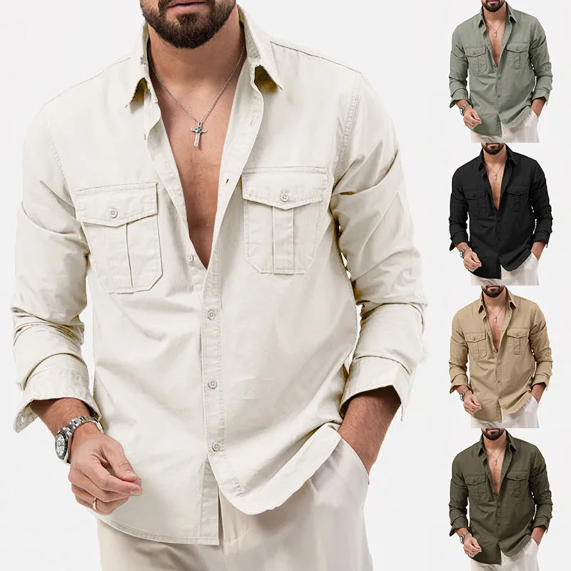 DOUBLE POCKET CASUAL LONG SLEEVED MEN'S SHIRT