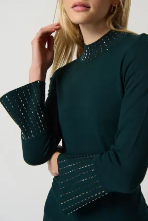 Embellished Sweater With Bell Sleeve and Mock Neck