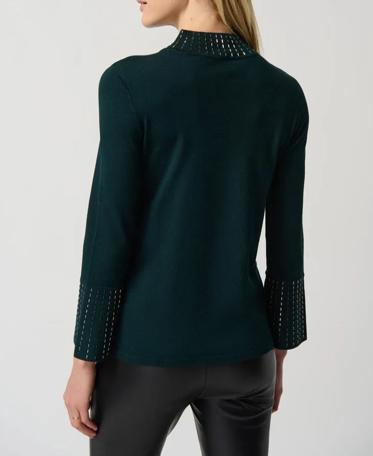 Embellished Sweater With Bell Sleeve and Mock Neck