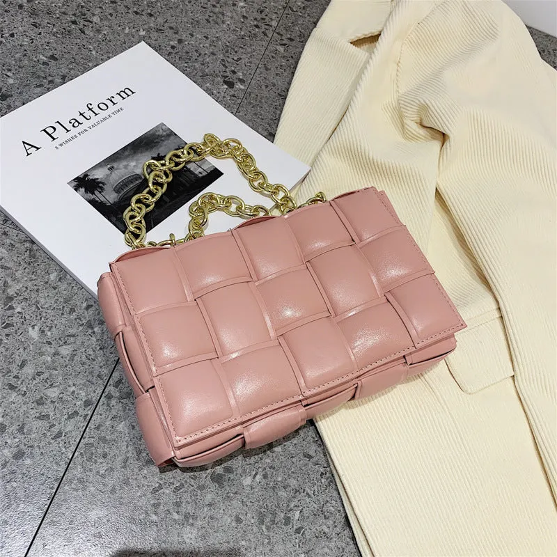 F7007 Shoulder Bag Women's Hand-Woven Small Square Bag Korean Style Fashion Chain Square Bag