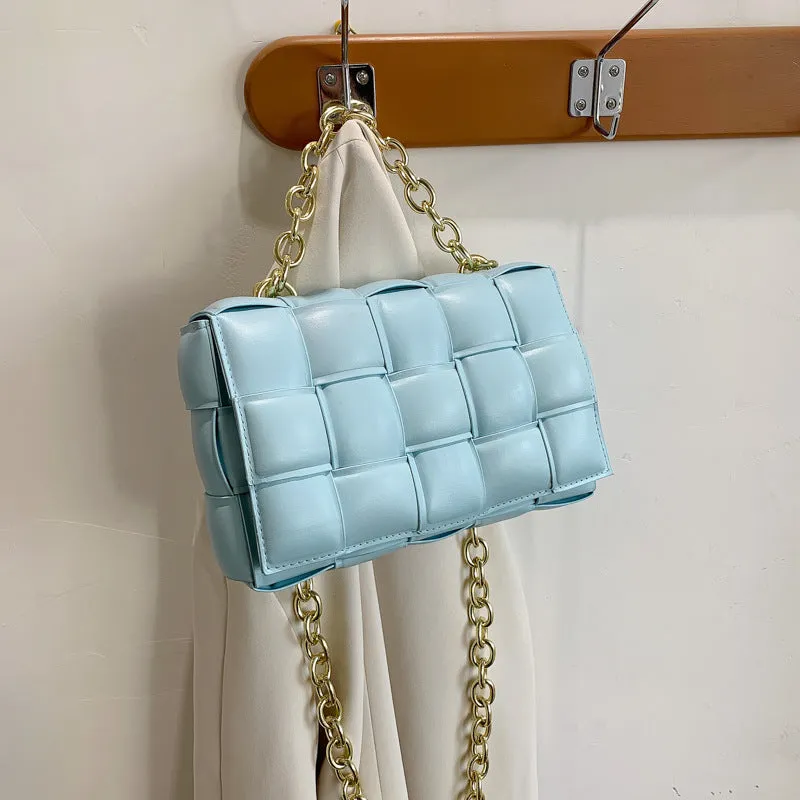 F7007 Shoulder Bag Women's Hand-Woven Small Square Bag Korean Style Fashion Chain Square Bag