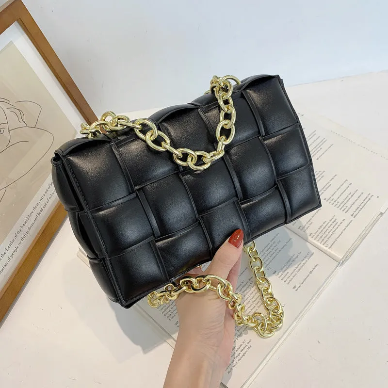 F7007 Shoulder Bag Women's Hand-Woven Small Square Bag Korean Style Fashion Chain Square Bag