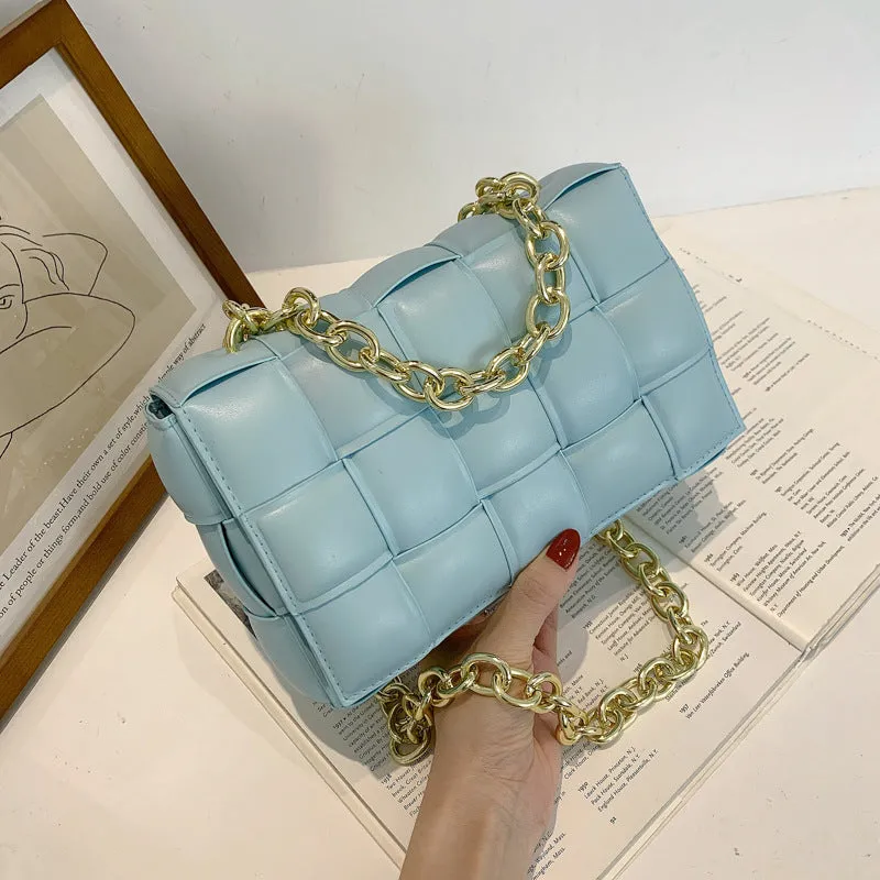 F7007 Shoulder Bag Women's Hand-Woven Small Square Bag Korean Style Fashion Chain Square Bag