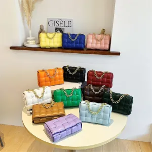 F7007 Shoulder Bag Women's Hand-Woven Small Square Bag Korean Style Fashion Chain Square Bag
