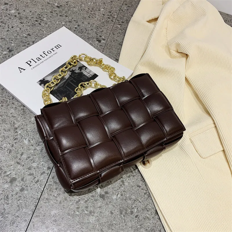 F7007 Shoulder Bag Women's Hand-Woven Small Square Bag Korean Style Fashion Chain Square Bag